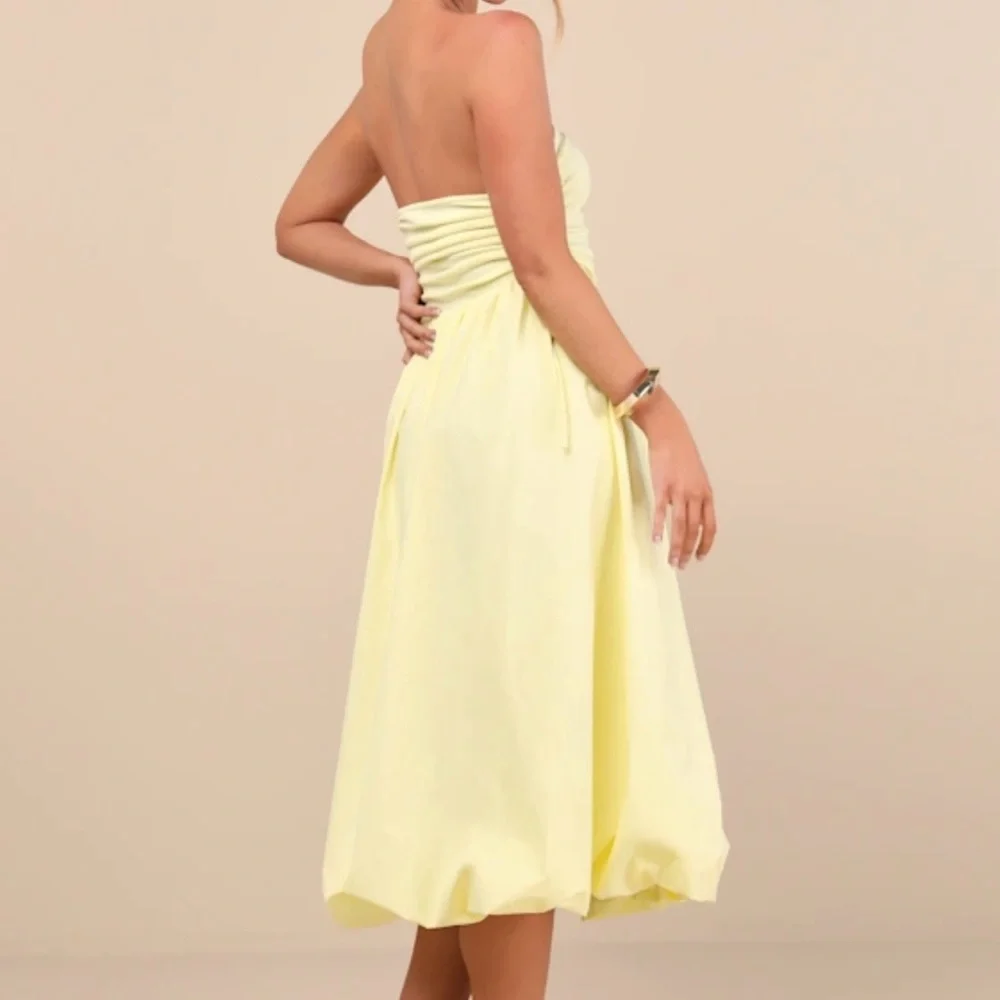 ***NWT***Lulus Chrissa Light Yellow Strapless Drawstring Midi Dress - Size S - Picture 3 of 4
